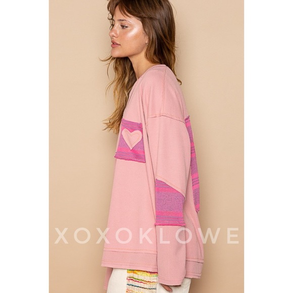 POL Pink Heart Patch Waffle Knit Top Oversized - Picture 5 of 14